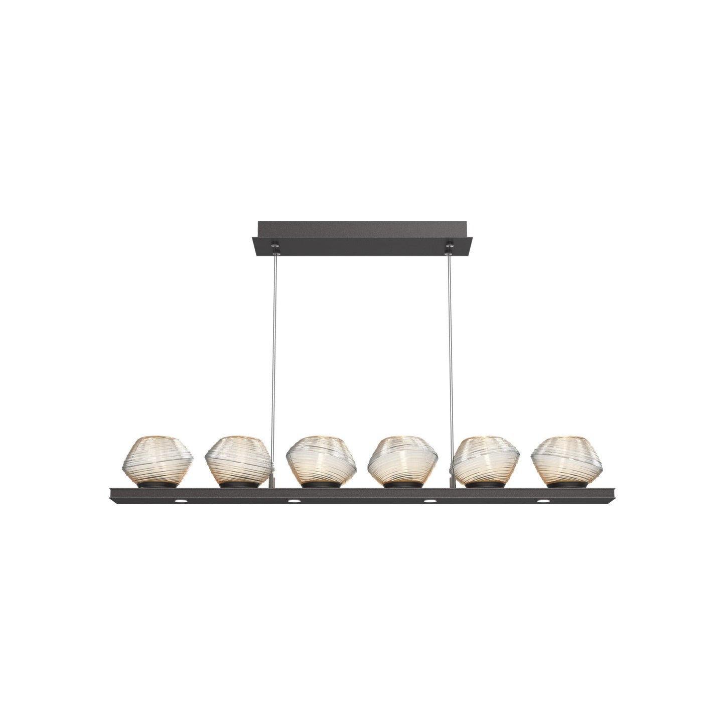Mesa Linear LED Chandelier in Graphite/Amber Blown Glass (44-Inch).