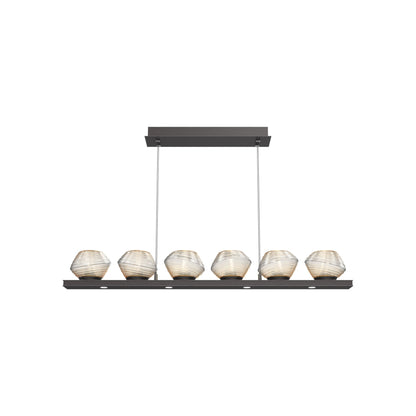 Mesa Linear LED Chandelier in Graphite/Amber Blown Glass (44-Inch).