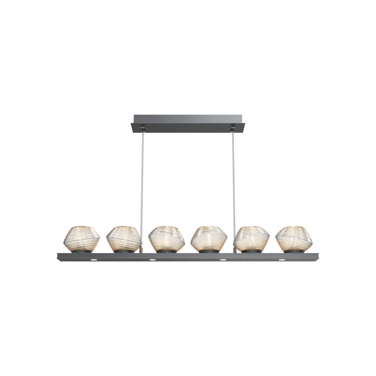 Mesa Linear LED Chandelier in Gunmetal/Amber Blown Glass (44-Inch).