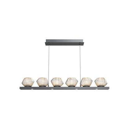 Mesa Linear LED Chandelier in Gunmetal/Amber Blown Glass (44-Inch).