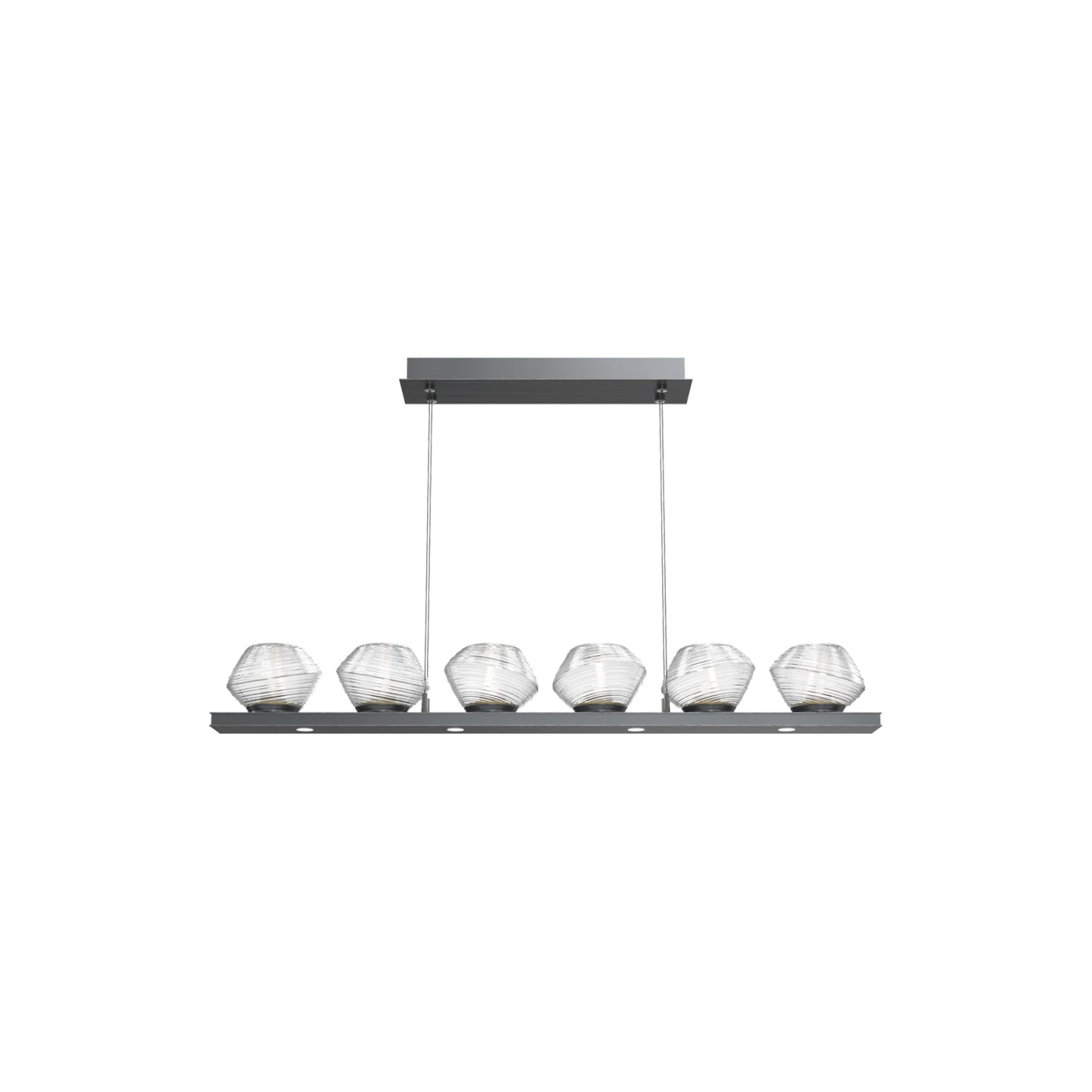 Mesa Linear LED Chandelier in Gunmetal/Clear Blown Glass (44-Inch).