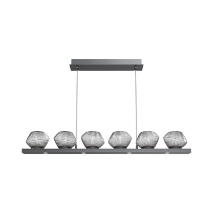 Mesa Linear LED Chandelier in Gunmetal/Smoke Blown Glass (44-Inch).