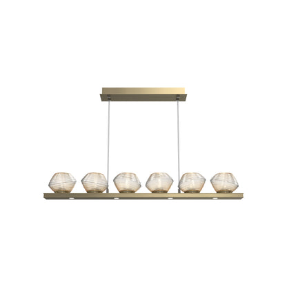 Mesa Linear LED Chandelier in Heritage Brass/Amber Blown Glass (44-Inch).