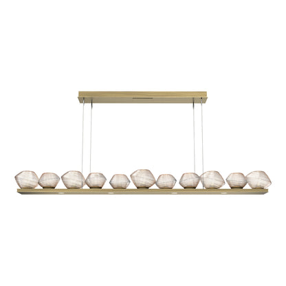 Mesa Linear LED Chandelier in Heritage Brass/Amber Blown Glass (75.5-Inch).