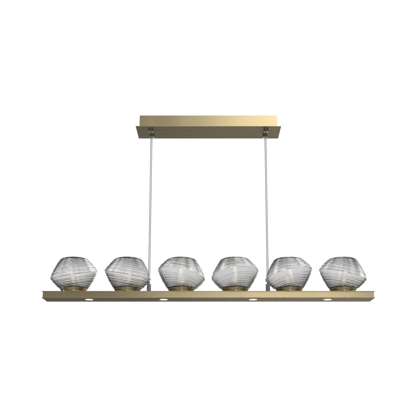 Mesa Linear LED Chandelier in Heritage Brass/Smoke Blown Glass (44-Inch).