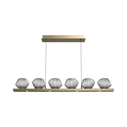Mesa Linear LED Chandelier in Heritage Brass/Smoke Blown Glass (44-Inch).