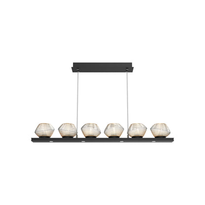 Mesa Linear LED Chandelier in Matte Black/Amber Blown Glass (44-Inch).