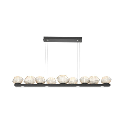 Mesa Linear LED Chandelier in Matte Black/Amber Blown Glass (58.9-Inch).