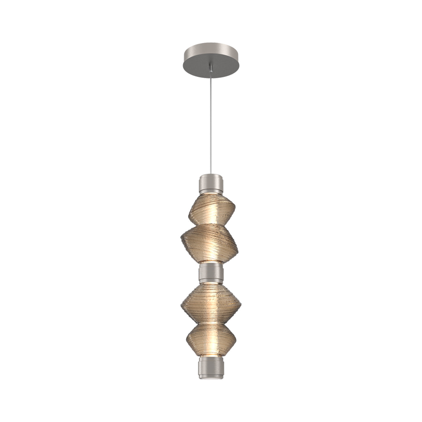 Mesa Mandrel Double LED Pendant Light in Beige Silver/Bronze Blown Glass.