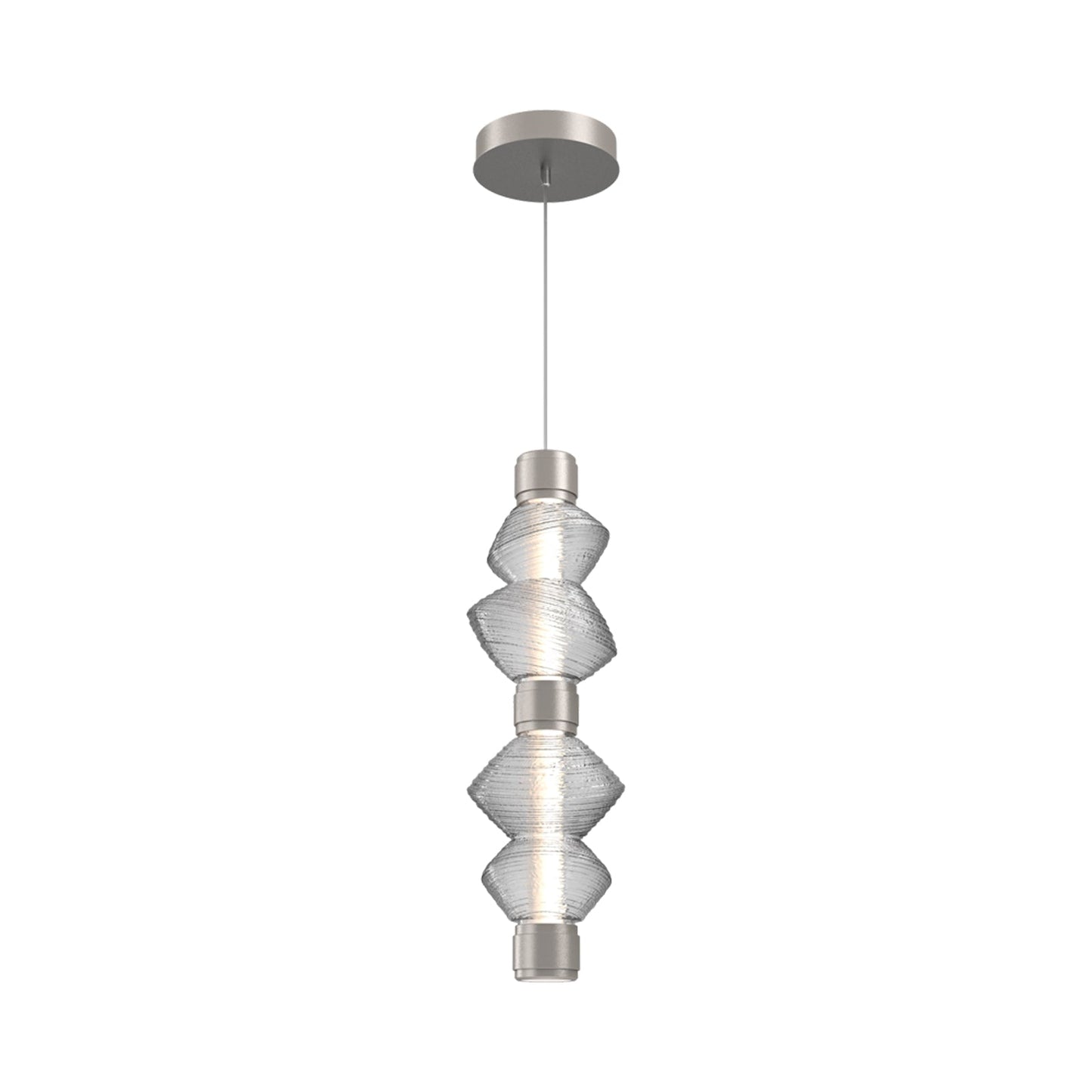 Mesa Mandrel Double LED Pendant Light in Beige Silver/Clear Blown Glass.