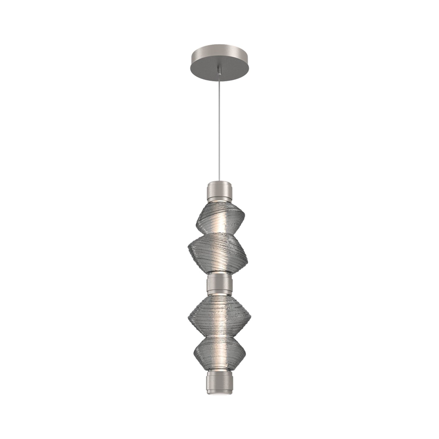 Mesa Mandrel Double LED Pendant Light in Beige Silver/Smoke Blown Glass.
