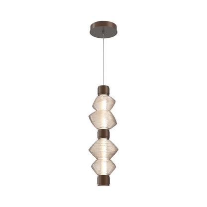 Mesa Mandrel Double LED Pendant Light in Burnished Bronze/Amber Blown Glass.