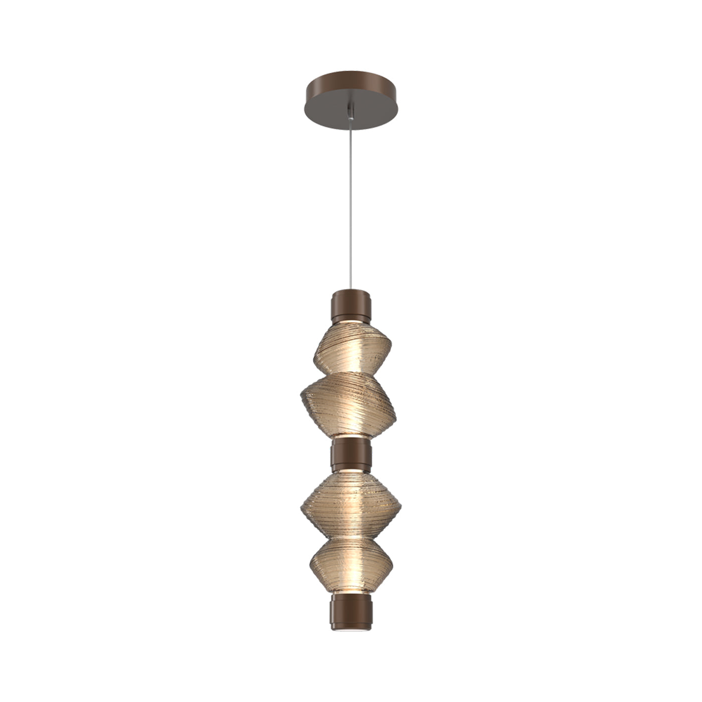 Mesa Mandrel Double LED Pendant Light in Burnished Bronze/Bronze Blown Glass.