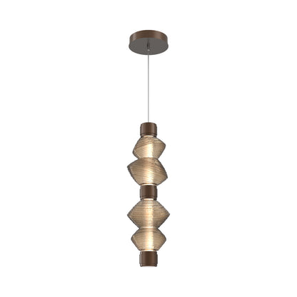 Mesa Mandrel Double LED Pendant Light in Burnished Bronze/Bronze Blown Glass.