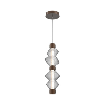 Mesa Mandrel Double LED Pendant Light in Burnished Bronze/Clear Blown Glass.