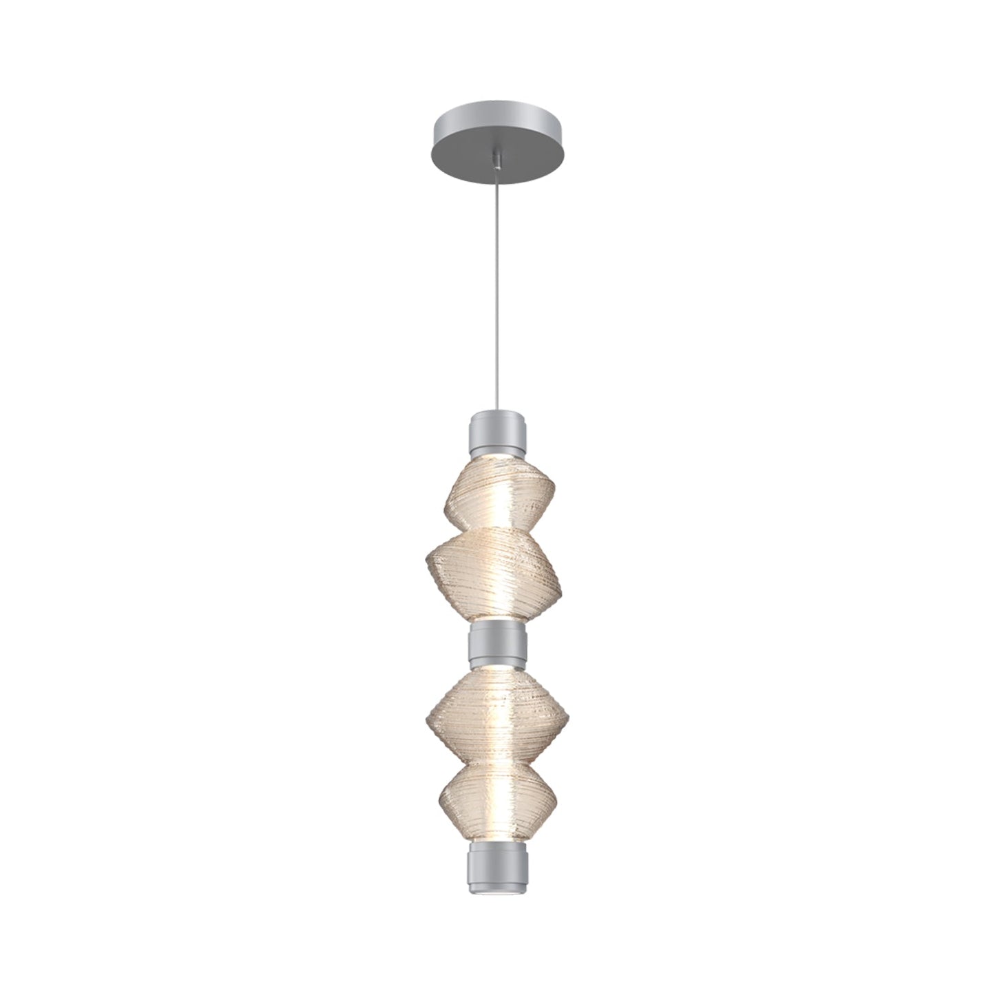Mesa Mandrel Double LED Pendant Light in Classic Silver/Amber Blown Glass.