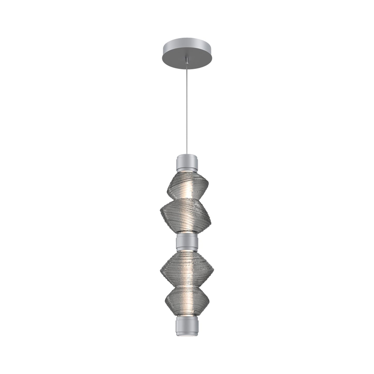 Mesa Mandrel Double LED Pendant Light in Classic Silver/Smoke Blown Glass.