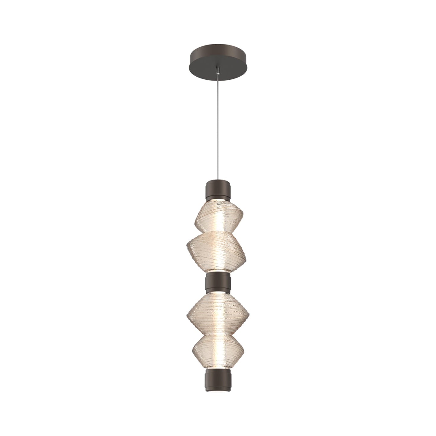 Mesa Mandrel Double LED Pendant Light in Flat Bronze/Amber Blown Glass.