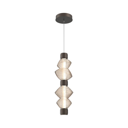 Mesa Mandrel Double LED Pendant Light in Flat Bronze/Amber Blown Glass.