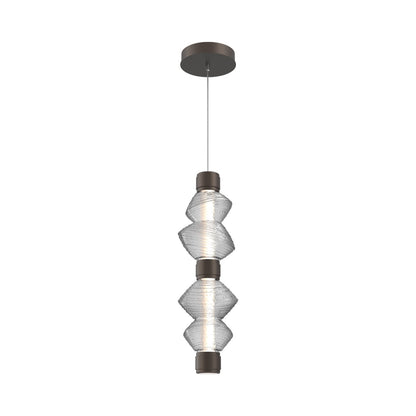 Mesa Mandrel Double LED Pendant Light in Flat Bronze/Clear Blown Glass.