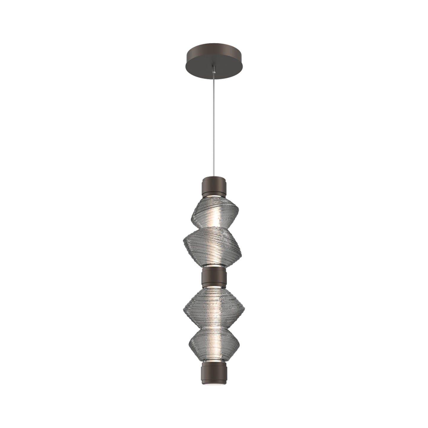Mesa Mandrel Double LED Pendant Light in Flat Bronze/Smoke Blown Glass.