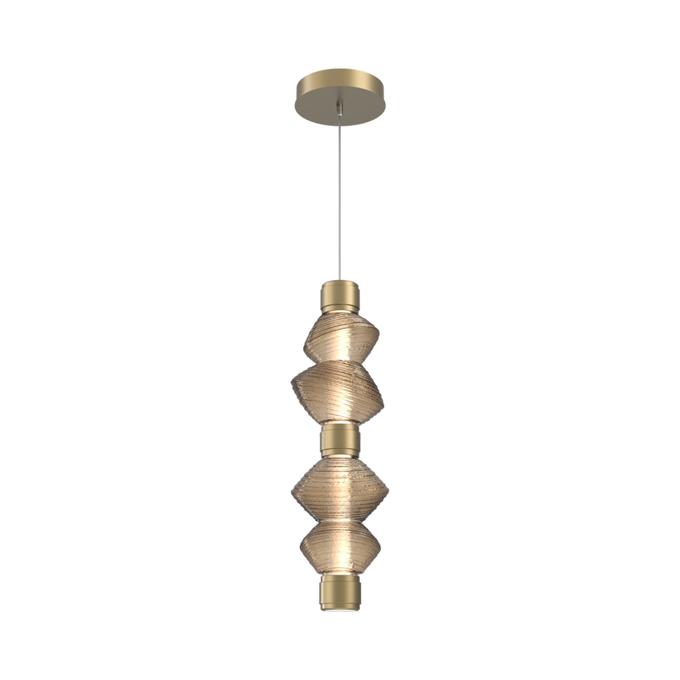 Mesa Mandrel Double LED Pendant Light in Gilded Brass/Bronze Blown Glass.