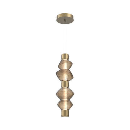 Mesa Mandrel Double LED Pendant Light in Gilded Brass/Bronze Blown Glass.