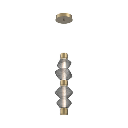 Mesa Mandrel Double LED Pendant Light in Gilded Brass/Smoke Blown Glass.