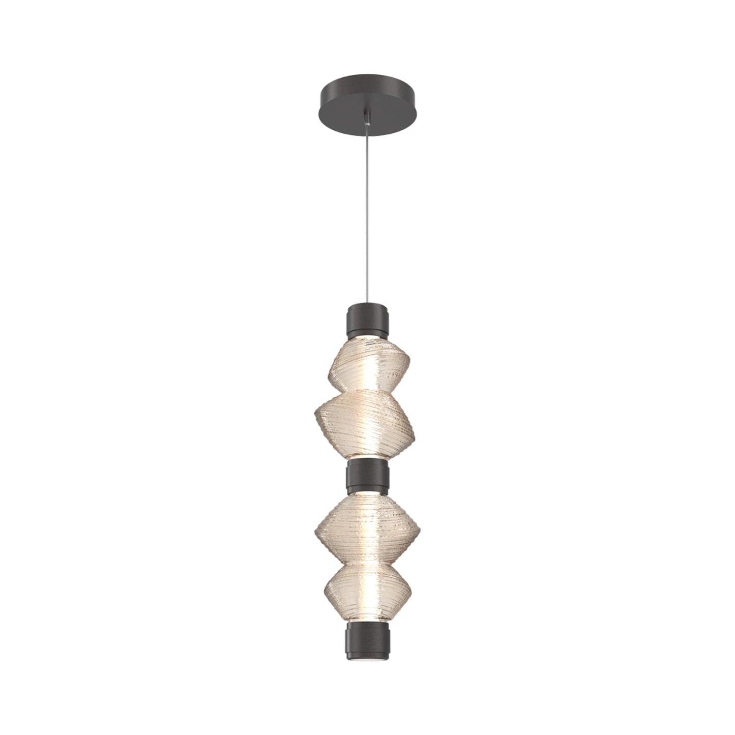 Mesa Mandrel Double LED Pendant Light in Graphite/Amber Blown Glass.