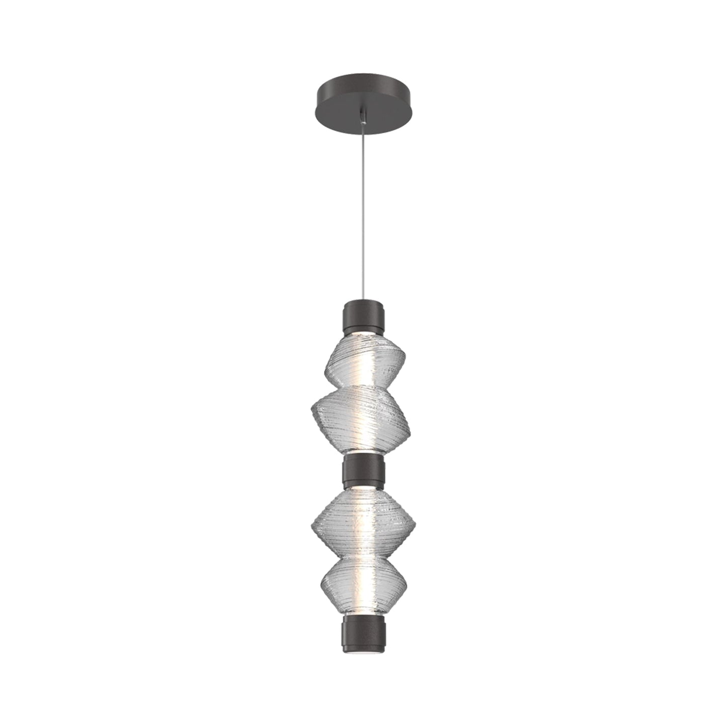 Mesa Mandrel Double LED Pendant Light in Graphite/Clear Blown Glass.