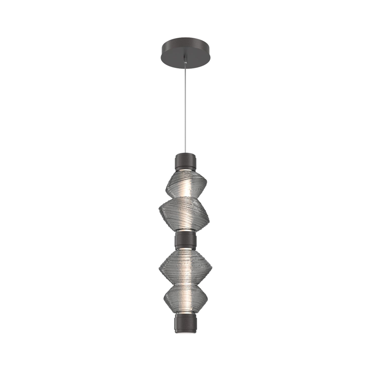 Mesa Mandrel Double LED Pendant Light in Graphite/Smoke Blown Glass.