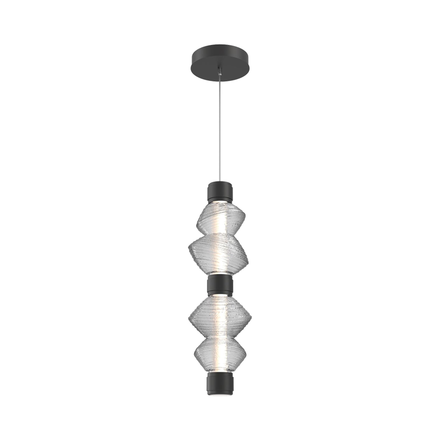 Mesa Mandrel Double LED Pendant Light in Matte Black/Clear Blown Glass.