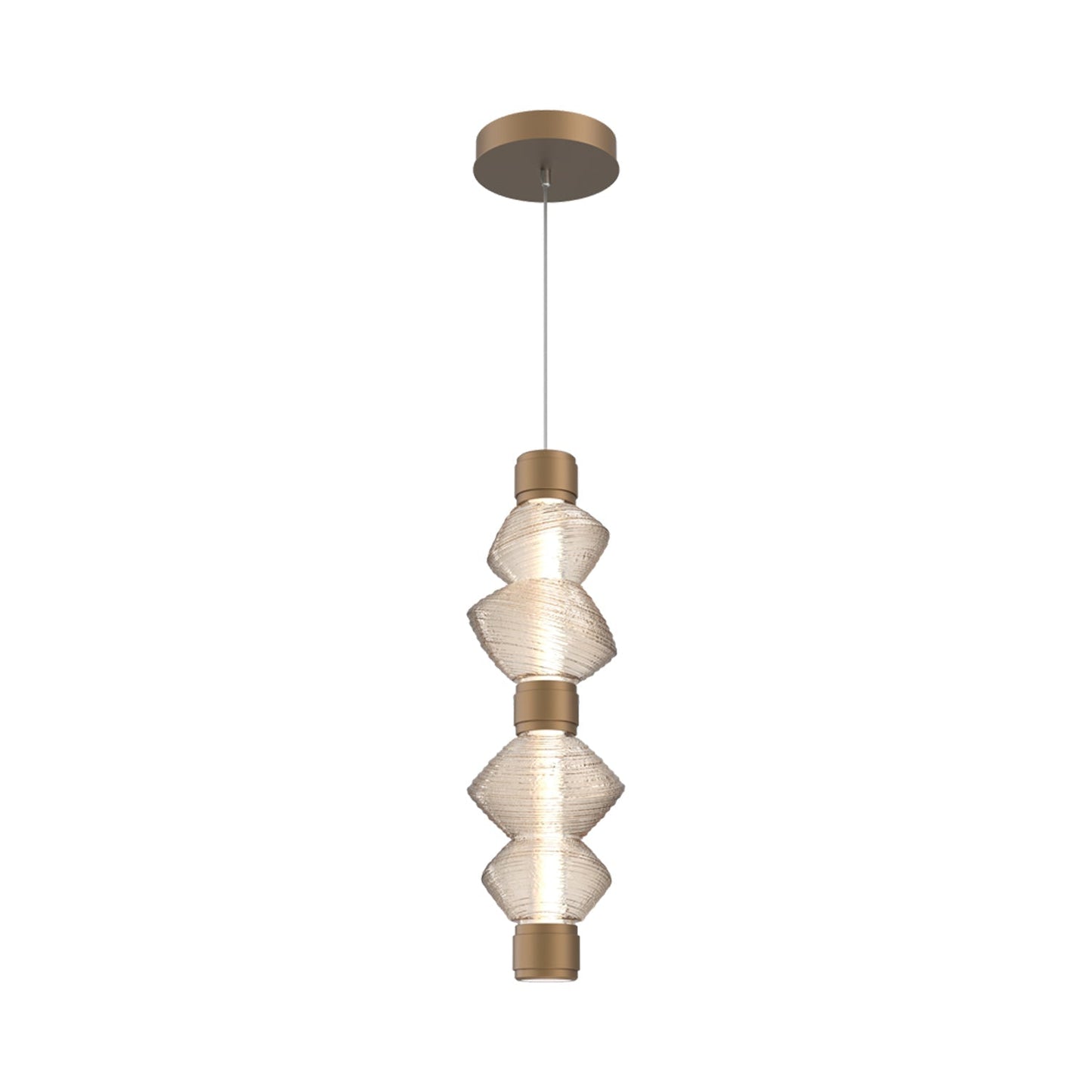 Mesa Mandrel Double LED Pendant Light in Novel Brass/Amber Blown Glass.