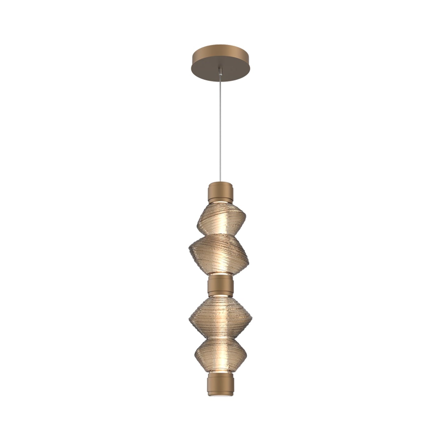 Mesa Mandrel Double LED Pendant Light in Novel Brass/Bronze Blown Glass.