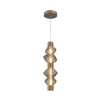 Mesa Mandrel Double LED Pendant Light in Novel Brass/Bronze Blown Glass.