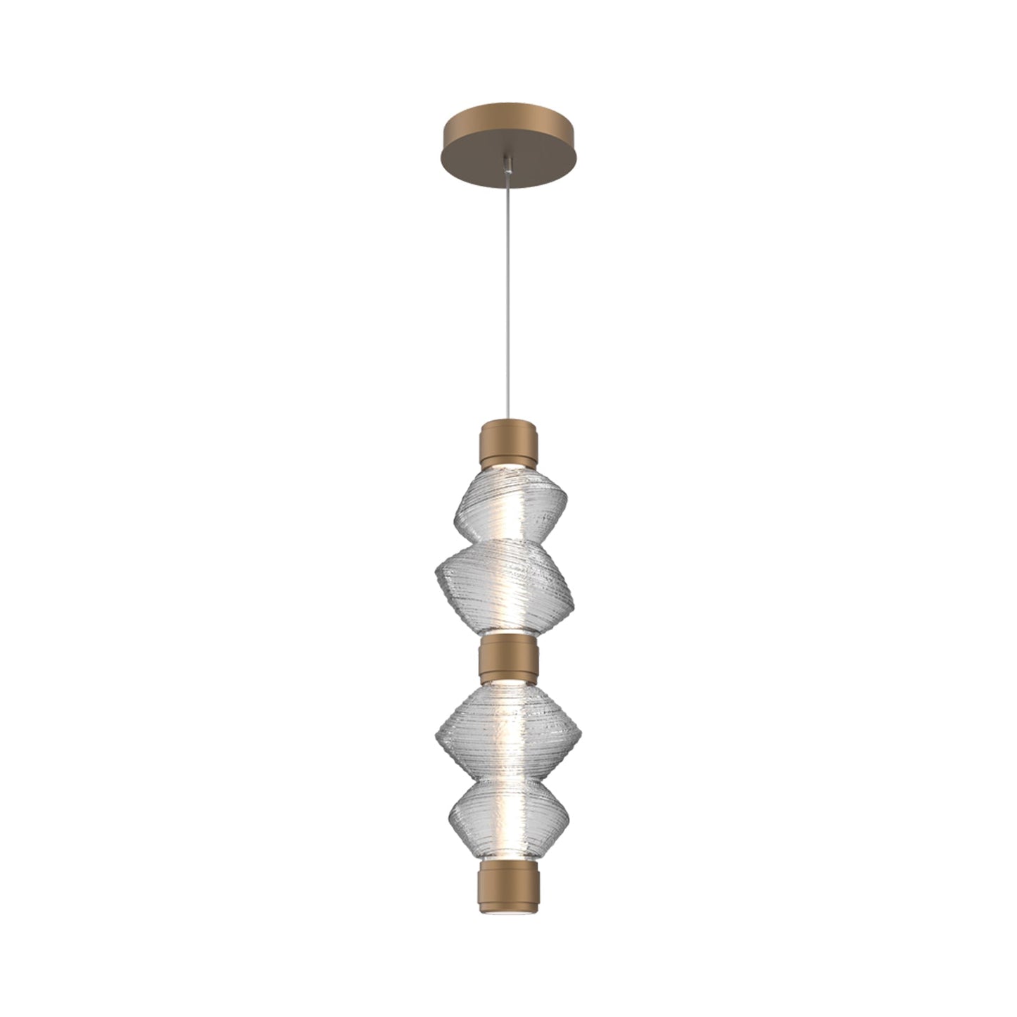 Mesa Mandrel Double LED Pendant Light in Novel Brass/Clear Blown Glass.