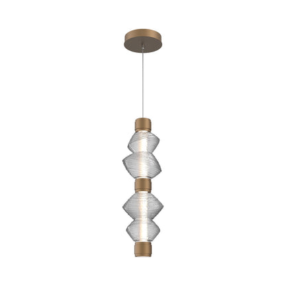 Mesa Mandrel Double LED Pendant Light in Novel Brass/Clear Blown Glass.