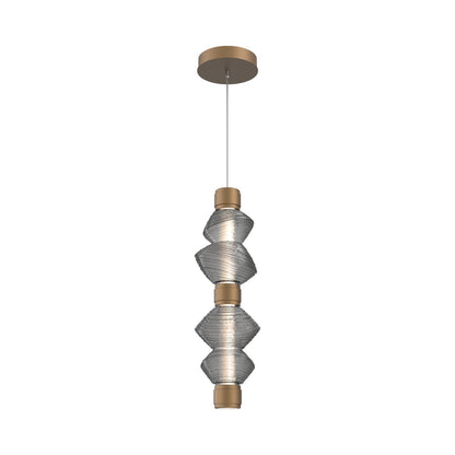 Mesa Mandrel Double LED Pendant Light in Novel Brass/Smoke Blown Glass.