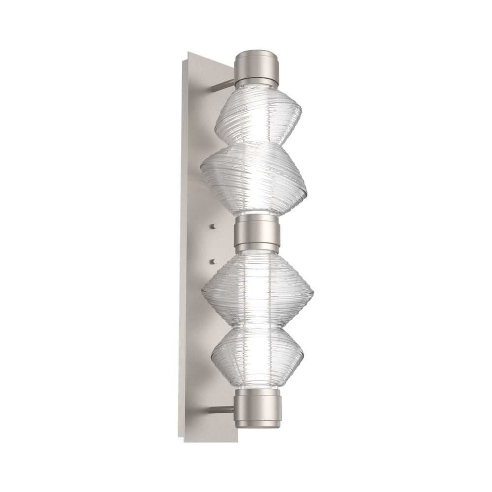 Mesa Mandrel Double LED Wall Light in Beige Silver/Clear Blown Glass.
