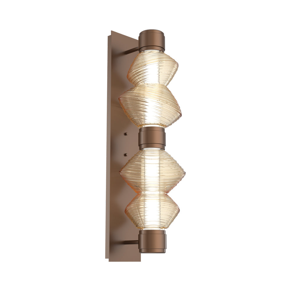 Mesa Mandrel Double LED Wall Light in Burnished Bronze/Amber Blown Glass.