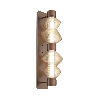 Mesa Mandrel Double LED Wall Light in Burnished Bronze/Amber Blown Glass.