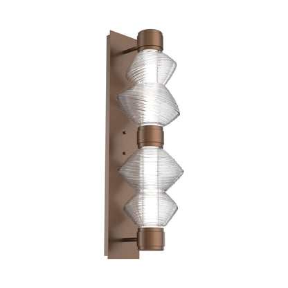 Mesa Mandrel Double LED Wall Light in Burnished Bronze/Clear Blown Glass.