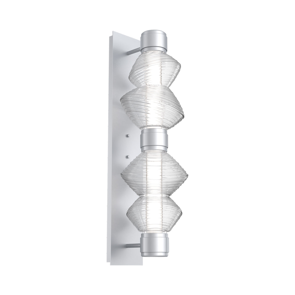 Mesa Mandrel Double LED Wall Light in Classic Silver/Clear Blown Glass.