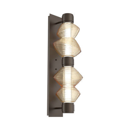 Mesa Mandrel Double LED Wall Light in Flat Bronze/Amber Blown Glass.