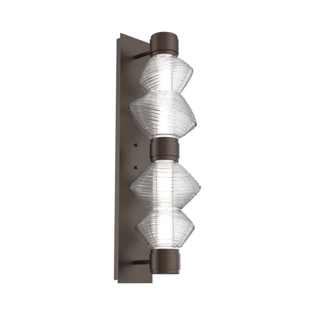 Mesa Mandrel Double LED Wall Light in Flat Bronze/Clear Blown Glass.