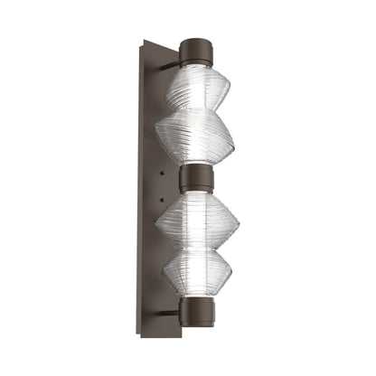 Mesa Mandrel Double LED Wall Light in Flat Bronze/Clear Blown Glass.