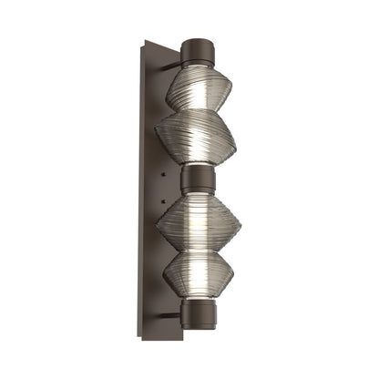 Mesa Mandrel Double LED Wall Light in Flat Bronze/Smoke Blown Glass.