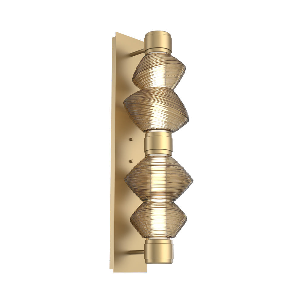 Mesa Mandrel Double LED Wall Light in Gilded Brass/Bronze Blown Glass.