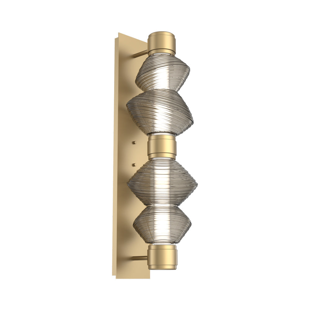 Mesa Mandrel Double LED Wall Light in Gilded Brass/Smoke Blown Glass.