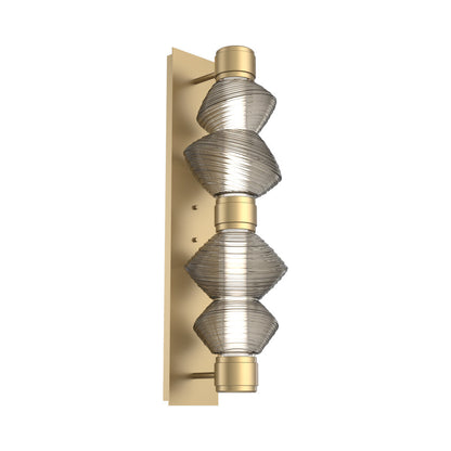 Mesa Mandrel Double LED Wall Light in Gilded Brass/Smoke Blown Glass.